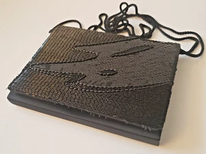 80s Modern Style Black Sequin Evening Purse Clutch - Vintage Unused - Picture 1 of 4