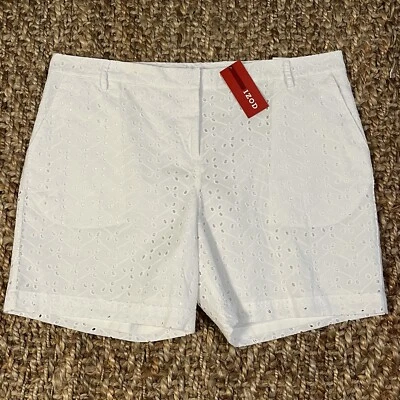 Izod Eyelet Shorts Women’s 16 White Lined Beach Preppy Pockets Feminine Dressy - Image 1 of 4