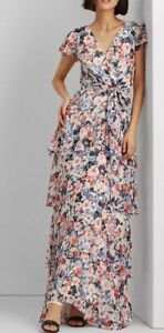 Lauren Ralph Lauren Floral Tiered Ruffle Gown  Multicolor Size-10