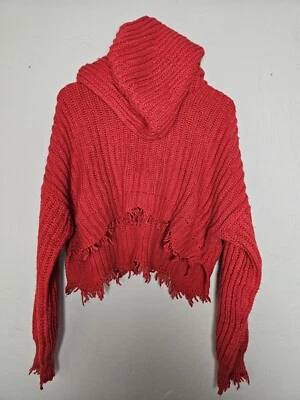 Wildfox Red Knitted Distressed Oversized Chunky Cropped Hoodie Size L - Image 1 of 3