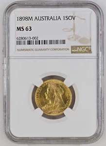 Australia RARE 1898-M GOLD COIN SOVEREIGN Melbourne NGC MS-63 Great Britain - Picture 1 of 2