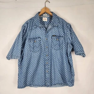 Wrangler Indigo Denim Shirt XXL Blue Southwestern Pearl Snap Wester Rodeo Cowboy - Picture 1 of 7