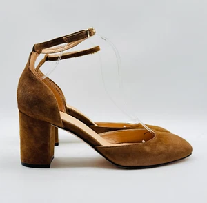 J Crew Shoes Womens 8.5 Brown Suede Heels Ankle Strap Dress Classic Pumps - Picture 1 of 10
