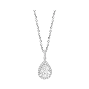18K White Gold Round & Solitaire Pear Diamond Pendant chain necklace 0.40cts GIA - Picture 1 of 1