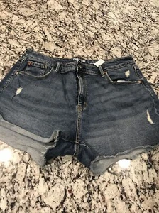 Denizen from Levi's High Rise Jean Short 14 Med Wash Cuffed Raw Hem Denim - Picture 1 of 10