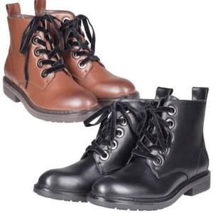 Urban Classics Velvet Lace Boat Boots Shoes Metal Eyelets Leatherette Look Woman - Picture 1 of 20