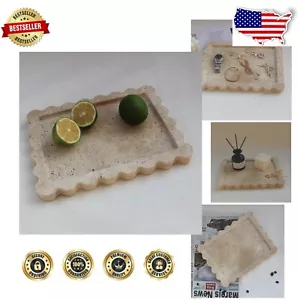 Multi-Functional Scalloped Natural Travertine Tray - Stylish Organizing Solution - Picture 1 of 10