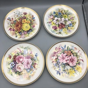 4er Set komplett Vintage Royal Vale Blumen der Saison Deko Teller 8" - Bild 1 von 11