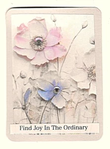 ACEO Art Trading Card ATC Original Collage Find Joy Text Pink Flowers Gems OOAK - Picture 1 of 1