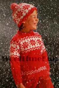Knitting Pattern Children's Scandinavian style, Xmas, Skiing Jumper & Hat - Picture 1 of 1