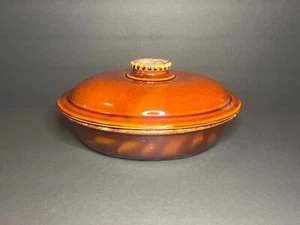 Vintage Classic Hull Pottery 1 Qt Brown Oven Proof Oval Casserole Dish w/ Lid - Picture 1 of 9