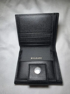 Cartera plegable compacta unisex de cuero con gancho BVLGARI W  Foto 1 de 4
