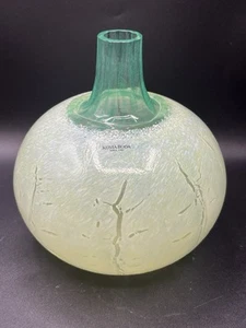Kosta Boda Art Glass Green Pumpkin Vase Gunnel Sahlin Mint Original Sticker 7” - Picture 1 of 7