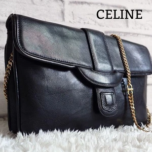 Auténtico Bolso Bandolera CELINE Vintage Cuero Triunfo Negro Cadena Dorada - Imagen 1 de 13