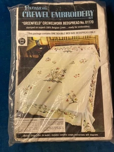 Vintage Paragon "Greenfield" Crewel Embroidery Bedspread Kit, Double Bed, NIB - Picture 1 of 8