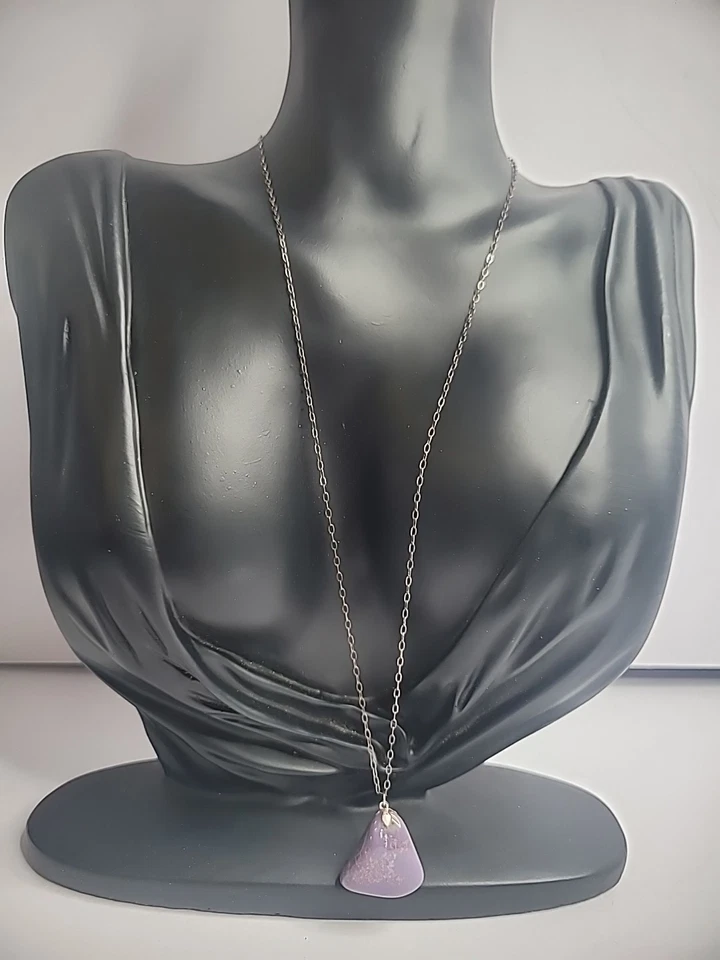 Disfraz de joyería pulida ágata piedra triángulo púrpura cadena tono dorado vintage Foto 1 de 4