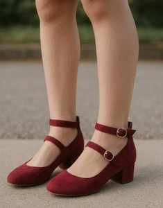 👡 Gap Burgundy Red Suede Mary Jane Shoes Girl Youth 4 Ankle Closure - Picture 1 of 9