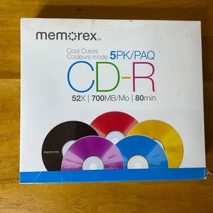 Memorex CD R 52X 700MB 80min 5 Pack Cool Colors Blank Recordable Discs NEW - Picture 1 of 2