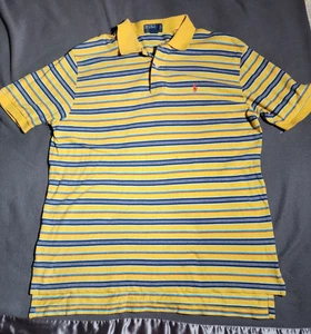 Polo Ralph Lauren Polo Shirt Mens XL Yellow Blue Striped Short Sleeve Collared - Picture 1 of 17