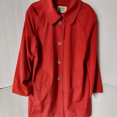 Gabardina para mujer London Fog roja XL cortavientos cierre plateado bolsillos a presión Foto 1 de 4