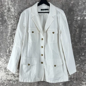 Lauren Ralph Lauren Plus Sz 20W Denim Blazer Jacket White Notched Button Stretch - Picture 1 of 8