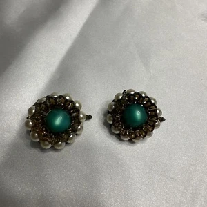 Antique Cufflinks Green Cabochan - Picture 1 of 7