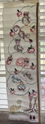 Tabla de crecimiento para niños de tela de colección años 70 hecha a mano regla lateral decoración de animales 37x10 LEER Foto 1 de 4