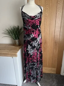Monsoon Y2K Vintage Dress 14 Black Pink Bias Cut Maxi Silk Scoop Neck - Picture 1 of 10