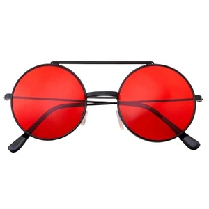 | Red Tint | Vintage Steam Punk Round Flip Up Sunglasses Men Women Retro Frame - Picture 1 of 7