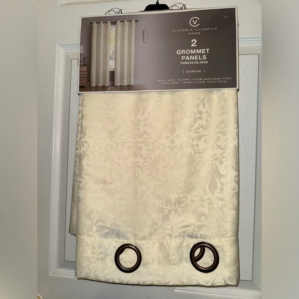 Victoria Classics Home 2 paneles de ojal damasco marfil 38” x 84” NUEVO NUEVO CON ETIQUETAS Foto 1 de 2