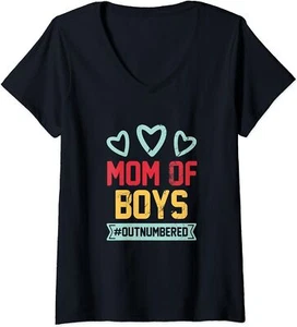 Mom Of Boys Outnumbered Mom Parents Family Gift Ladies' V-Neck Tshirt - Picture 1 of 5