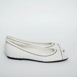 Bottega Veneta Ballet Flats White Leather Open Toe Shoes Size EU 38.5 US 7.5 - Picture 1 of 6