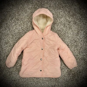 Talla 4-5 NIÑA OTOÑO CHAQUETA INVIERNO a presión capucha delantera ROSA CLARO imitación forrada de oveja - Imagen 1 de 3