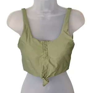 Zaful Women Green Button-Up Crop Tank Swim TOP ONLY Med Knotted Tie Front - Picture 1 of 7