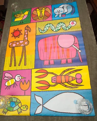 Póster de colección de animales de circo arte pop hippy de los años 70 (HSE-17) zoológico astrología de mediados de siglo Foto 1 de 4