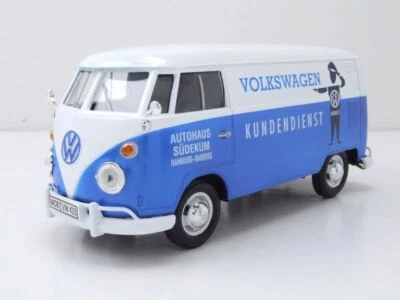 VW T1 Furgone Volkswagen Servizio Blu Bianco Modellino 1:24 MotorMax - Immagine 1 di 4