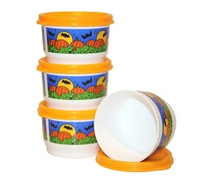 4 tazas de aperitivos Tupperware de 4 oz. Contenedores Halloween Calabaza Parche Set NUEVO 🎃🦇 - Imagen 1 de 2