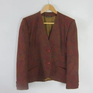 Vtg Aquascutum Womens M Maroon Red Brown Leaf Print 100% Wool Blazer Jacket - Picture 1 of 10