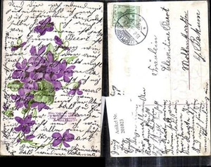 201023,Präge Litho Blumen Veilchen Spruch Text  - Picture 1 of 1