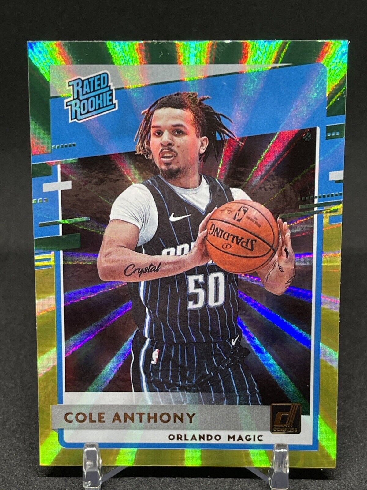Cole Anthony Magic 2020-21 Donruss Rated Rookie #208 Green & Yellow Laser RC