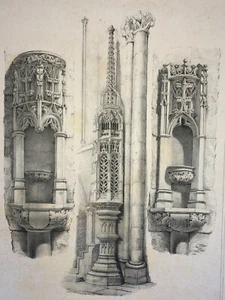 Semur IN Auxois Obelisk Lithographie Guesdon Mittelalter Architektur 19. Jh. - Bild 1 von 4