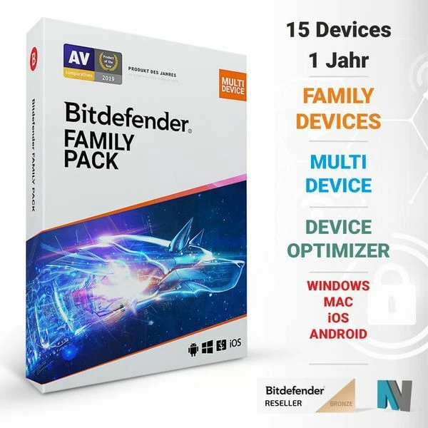 Bitdefender Family Pack 2025 15 PC Geräte Android Mac 1 Jahr VPN - Bild 1 von 1