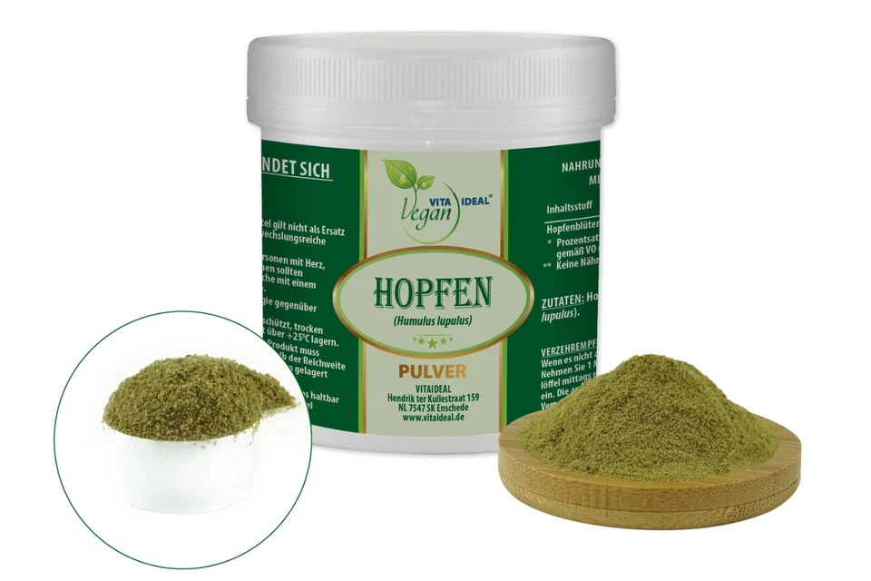 VITA IDEAL Vegan® HOP Flowers POWDER Humulus Iupulus HOP FLOWERS + Measuring Spoon