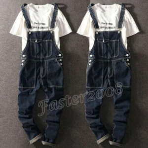 Classic Men's Denim Overalls Bib Pants Skinny Jeans Slim Fit Dungarees Jumpsuits - Picture 1 of 8