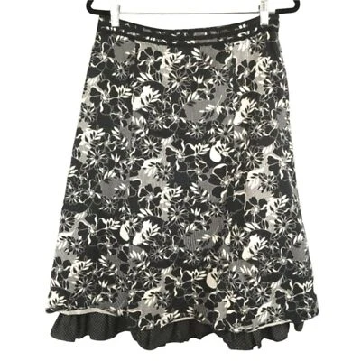 Christopher & Banks Black and White Floral Skirt with Polka Dot Ruffle Size 10 - Image 1 of 4