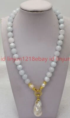 Collar colgante de perlas barrocas blancas redondas aguamarina azul facetadas de 10 mm 16-32 pulgadas Foto 1 de 4