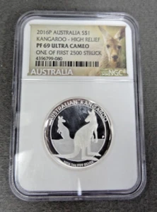 2016P NGC PF69 U-Cam High Relief 1 of 1st 2500 Australia Kangaroo $1, 1oz Silver - Picture 1 of 2