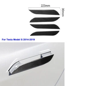 4Pcs Fit For Tesla Model S 2014-2019 Carbon Fiber Car Door Handle Sticker Cover - Picture 1 of 8
