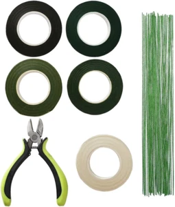 7 Set Blumendraht Grün Floristenband Selbstklebend Floristenkrepp 27M Floristent - Bild 1 von 12