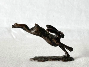 Vintage Small Bronze Toy Country Animal LEAPING HARE David Merideth #11-664 - Picture 1 of 8